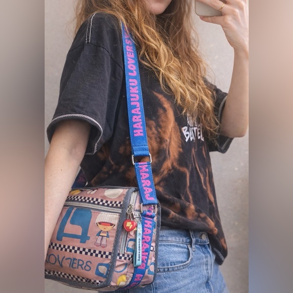 Harajuku Lovers Handbags - Harajuku Lovers Crossbody Bag Pink Cartoon Print Multi Pocket Y2K Kawaii